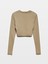 31236 Uzun Kollu Crop Top-Haki 2