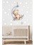 Ayda Uyuyan Sevimli Ayıcık ve Beyaz Yıldızlar Çocuk Bebek Odası Sticker Seti 2