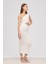 Cut-out detaylı midi ekru elbise 1