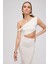 Cut-out detaylı midi ekru elbise 2