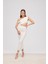 Cut-out detaylı midi ekru elbise 3
