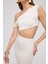 Cut-out detaylı midi ekru elbise 5