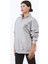 Kadın Oversize Gri Sweatshirt Çift Kedi Nakışlı Dik Yaka Yarım Fermuar Ribanalı Pamuk Karışımlı - 10003 4