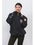 Kadın Oversize Sweatshirt Lacivert Yarım Fermuar Dik Yaka Nakışlı Tasarım Pamuk Karışımlı - 9009 4