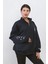 Kadın Oversize Sweatshirt Lacivert Yarım Fermuar Dik Yaka Nakışlı Tasarım Pamuk Karışımlı - 9009 5