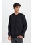 Relaxed Fit Geniş Kesim Bisiklet Yaka Siyah Sweatshirt 2