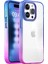 iPhone 15 Pro Max ile Uyumlu Air Bumper Rainbow Kılıf Darbe Önleyici Arkası Şeffaf Gökkuşağı Kapak (Pembe - Mavi) 1
