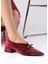 Sabine Bordo Renk Kadife Sivri Burunlu Kadın Kısa Topuklu Ayakkabı 3