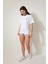 Beyaz Papağan Nakışlı Bisiklet Yaka Oversize Kısa Kollu Kadın T-Shirt- 2422 2