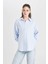 Oversize Geniş Kalıp Çizgili Oxford Uzun Kollu Gömlek D4015AX24AU 3