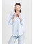 Oversize Geniş Kalıp Çizgili Oxford Uzun Kollu Gömlek D4015AX24AU 4