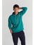 3477 Kapüşonlu 3 Iplik Şardonlu Baskılı Zümrüt Sweatshirt 1