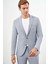 Erkek A. Mavi Poliviskon Trend Çizgili Desen Slim Fit Mono Yaka Takım Elbise 3
