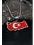 Gümüş Türk Bayrağı ( Ay Yıldızlı ) Mineli 925 Ayar Gümüş Kolye Zincir 901119 2
