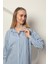 Poplin Kalın Çizgi Kadın Gömlek Mavi 2