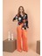Saten Kumaş Pileli Palazzo Kadın Pantolon Orange 1