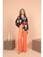 Saten Kumaş Pileli Palazzo Kadın Pantolon Orange 4