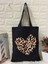 Leopar Siyah Kanvas Kalın Tote Bag, Shopper Bag, Omuz Çantası, Leopar Çanta 3
