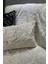 Krem mermer desenli peluş tavşan koltuk şal seti 100x160 bej renk 4
