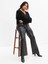 Kadın Siyah High Rise Suni Vegan Deri '70s Flare Jean Pantolon 4