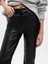 Kadın Siyah High Rise Suni Vegan Deri '70s Flare Jean Pantolon 5