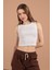 Kaşkorse Kumaş Halter Yaka Kadın Bluz Krem 5
