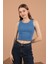 Kaşkorse Kumaş Halter Yaka Kadın Bluz Indigo 1