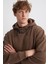 Jorna Erkek 3 Iplik Içi Şardonlu Yumuşacık Çıt Çıt Yakalı Regular Kapüşonlu Acı Kahve Sweatshirt 3