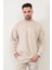 Kum Gri Rengi Erkek Oversize U Baskılı Pamuk Karışımlı Sweatshirt - 5255 1