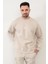 Kum Gri Rengi Erkek Oversize U Baskılı Pamuk Karışımlı Sweatshirt - 5255 4