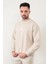 Kum Gri Rengi Erkek Oversize U Baskılı Pamuk Karışımlı Sweatshirt - 5255 5