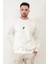 Ekru Rengi Erkek Oversize U Baskılı Pamuk Karışımlı Sweatshirt - 5255 1