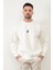 Ekru Rengi Erkek Oversize U Baskılı Pamuk Karışımlı Sweatshirt - 5255 2