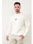 Ekru Rengi Erkek Oversize U Baskılı Pamuk Karışımlı Sweatshirt - 5255 4