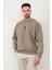 Vizon Rengi Erkek Oversize U Baskılı Pamuk Karışımlı Sweatshirt - 5255 1