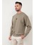 Vizon Rengi Erkek Oversize U Baskılı Pamuk Karışımlı Sweatshirt - 5255 4