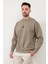 Vizon Rengi Erkek Oversize U Baskılı Pamuk Karışımlı Sweatshirt - 5255 5