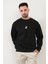 Siyah Rengi Erkek Oversize U Baskılı Pamuk Karışımlı Sweatshirt - 5255 1