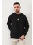 Siyah Rengi Erkek Oversize U Baskılı Pamuk Karışımlı Sweatshirt - 5255 2
