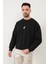 Siyah Rengi Erkek Oversize U Baskılı Pamuk Karışımlı Sweatshirt - 5255 4