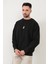 Siyah Rengi Erkek Oversize U Baskılı Pamuk Karışımlı Sweatshirt - 5255 5