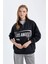 Loose Fit Yarım Fermuarlı Dik Yaka Baskılı Kalın Sweatshirt D7013AX24WN 1