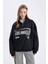Loose Fit Yarım Fermuarlı Dik Yaka Baskılı Kalın Sweatshirt D7013AX24WN 3
