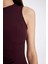 Bodycon Vücuda Oturan Bisiklet Yaka Drapeli Basic Düz Kolsuz Mini Bordo Elbise D3065AX24AU 5