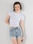 Slim Fit Yuvarlak Yaka Baskılı Kadın Beyaz Kısa Kol Tişört 4