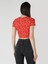 Slim Fit Yuvarlak Yaka Çiçekli Kadın Kirmizi Kısa Kol Tişört 2