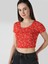 Slim Fit Yuvarlak Yaka Çiçekli Kadın Kirmizi Kısa Kol Tişört 5