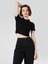 Slim Fit Polo Yaka Düz Kadın Siyah Kısa Kol Tişört 1