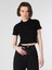 Slim Fit Polo Yaka Düz Kadın Siyah Kısa Kol Tişört 4