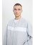 Erkek Açık Gri Oversize Bol Kesim Içi Polarlı 3 Iplik Kolej Yaka Desenli Sweatshirt Ceket 4